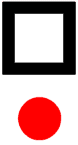 red ball below a square