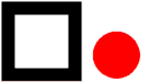 red ball beside black square on the right