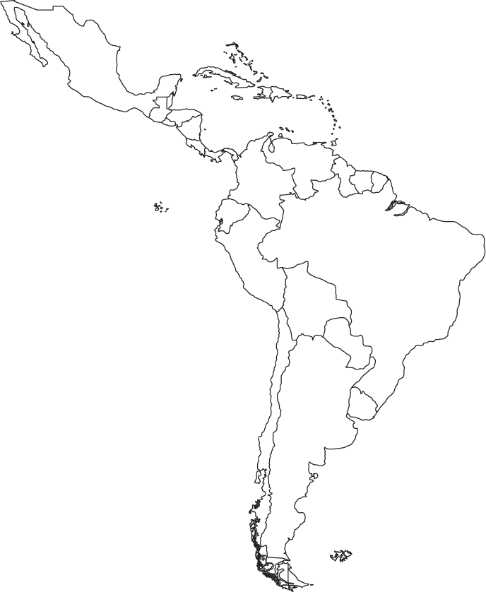 Blank map of Latin American countries.