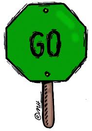 A cartoon sign that says "go".