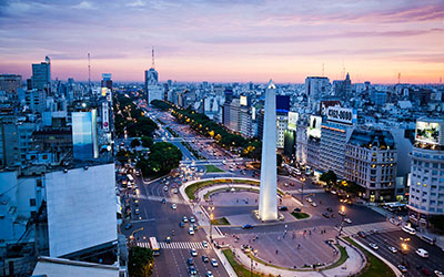 Overhead shot of Avenida nueve de julio in Buenos Aires