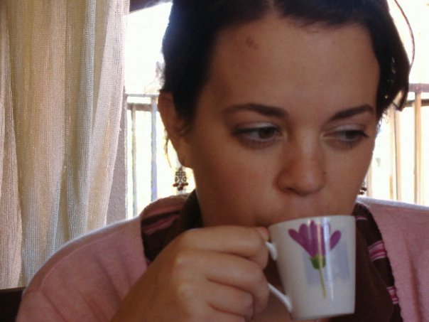Alicia sipping her first cup of Turkish coffee.